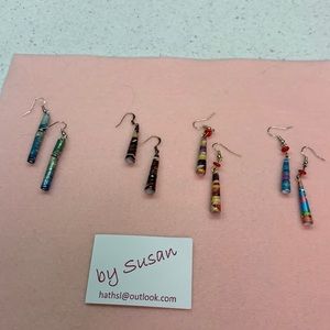 Colorful handmade rolled paper earrings. $10 a pair.